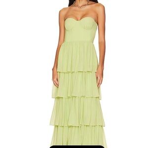 Lovers + Friends Strapless Lime Tiered Dress